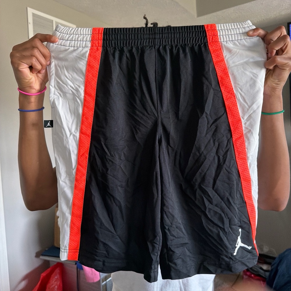 Jordan Black Basketball Shorts with White Panels and Red Trim